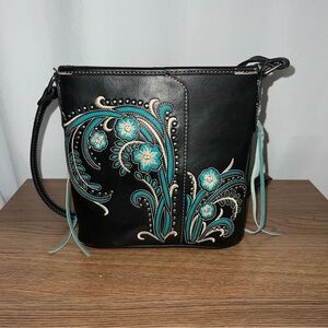 Montana West Black Embroidered Floral Crossbody Bag